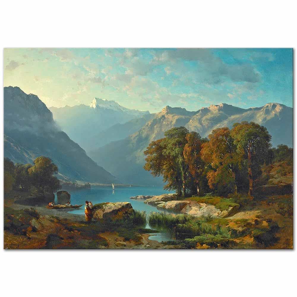 Alexandre Calame Geneva Gölüne Bakış Kanvas Tablo