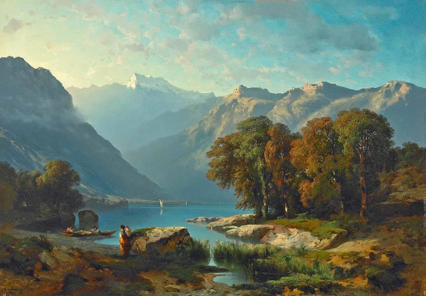 Alexandre Calame Geneva Gölüne Bakış Kanvas Tablo