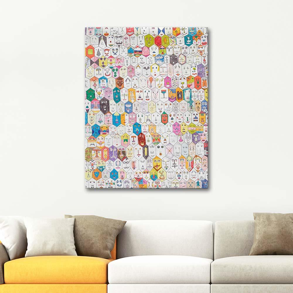 Alighiero Boetti Yüzler Kanvas Tablo