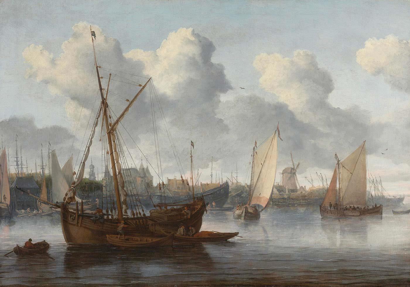 Fishing Boats in a Harbor by Allaert van Everdingen