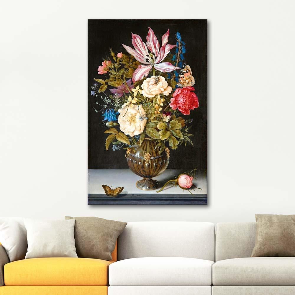 Ambrosius Bosschaert the Elder Çiçekler ve Kelebekler Kanvas Tablo