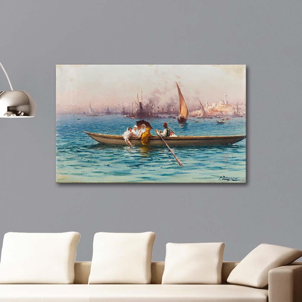 Fausto Zonaro Kayıkta Eğlence Kanvas Tablo