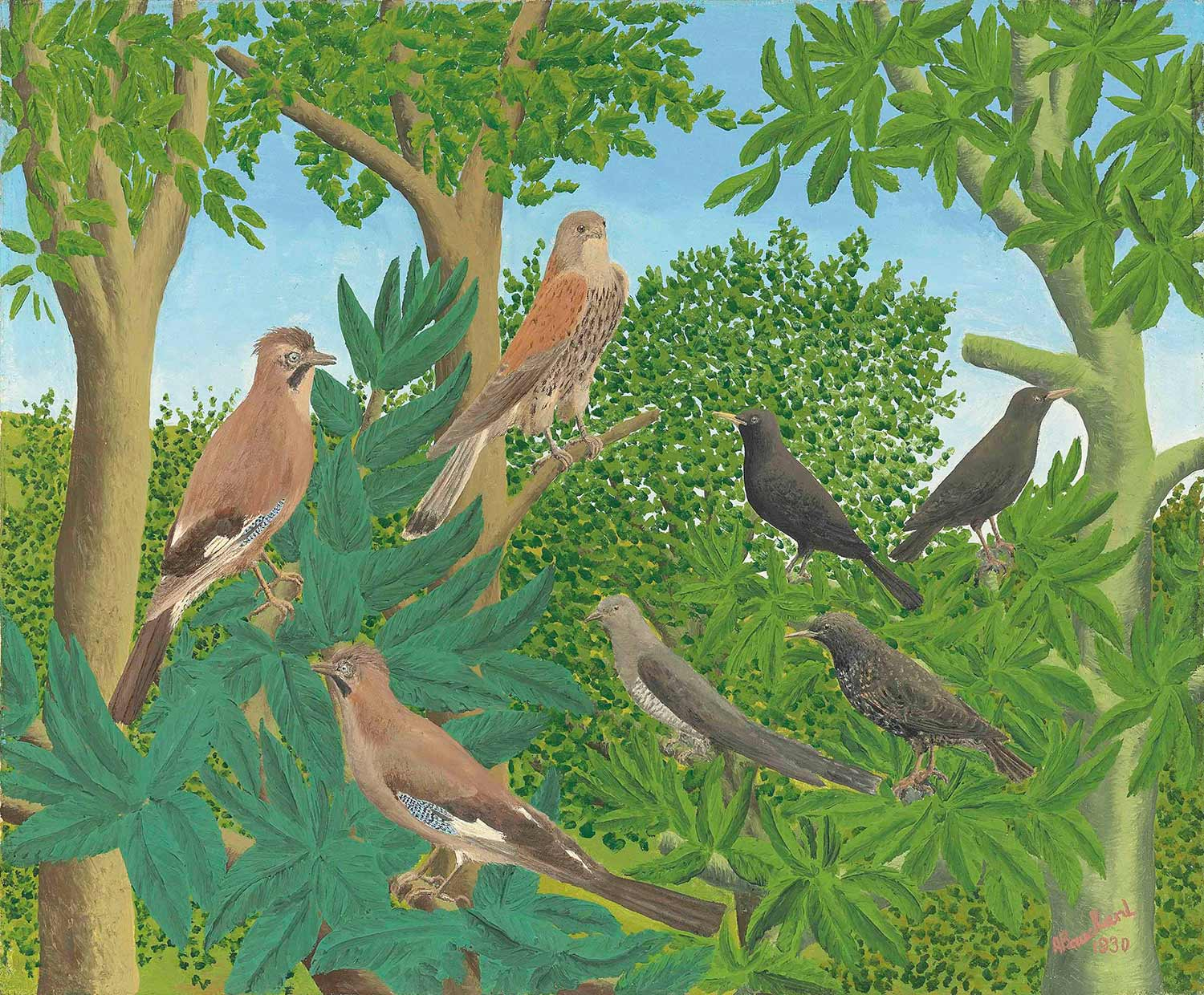 Seven Birds on the Branches by André Bauchant
