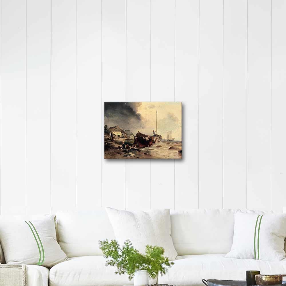 Andreas Achenbach Kıyıda Balıkçı Teknesi Kanvas Tablo