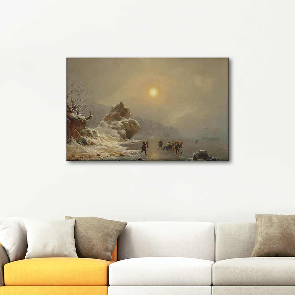 Andreas Achenbach Buz üzerinde Avcılar Kanvas Tablo
