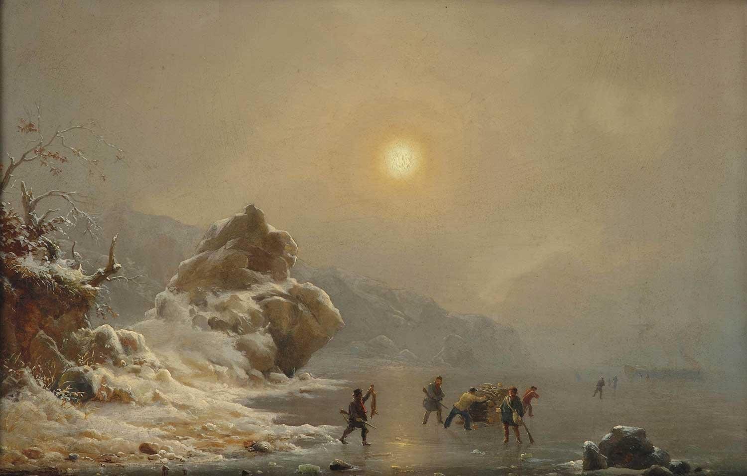 Andreas Achenbach Buz üzerinde Avcılar Kanvas Tablo
