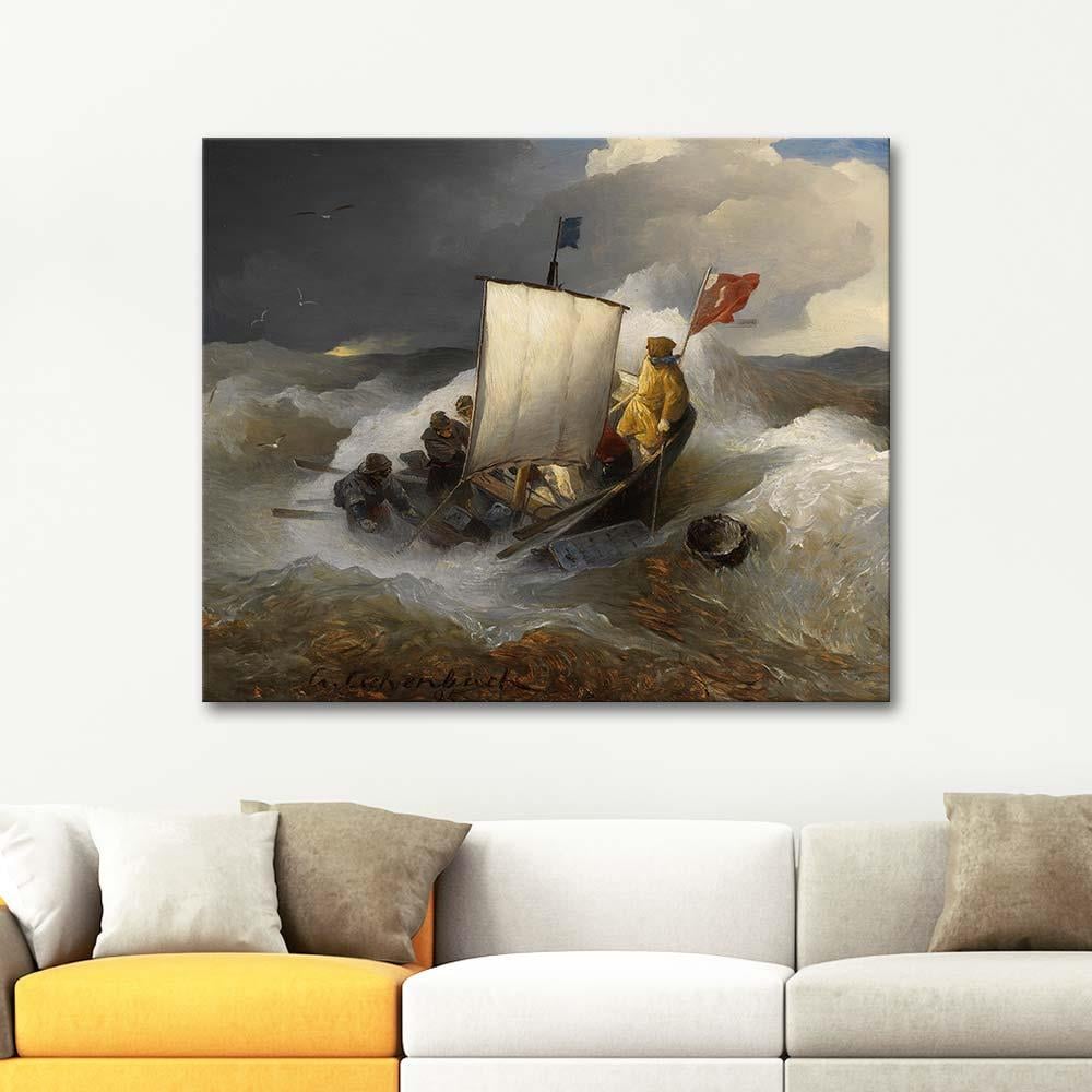 Andreas Achenbach Fishing Boat on a Stormy Sea Art Print