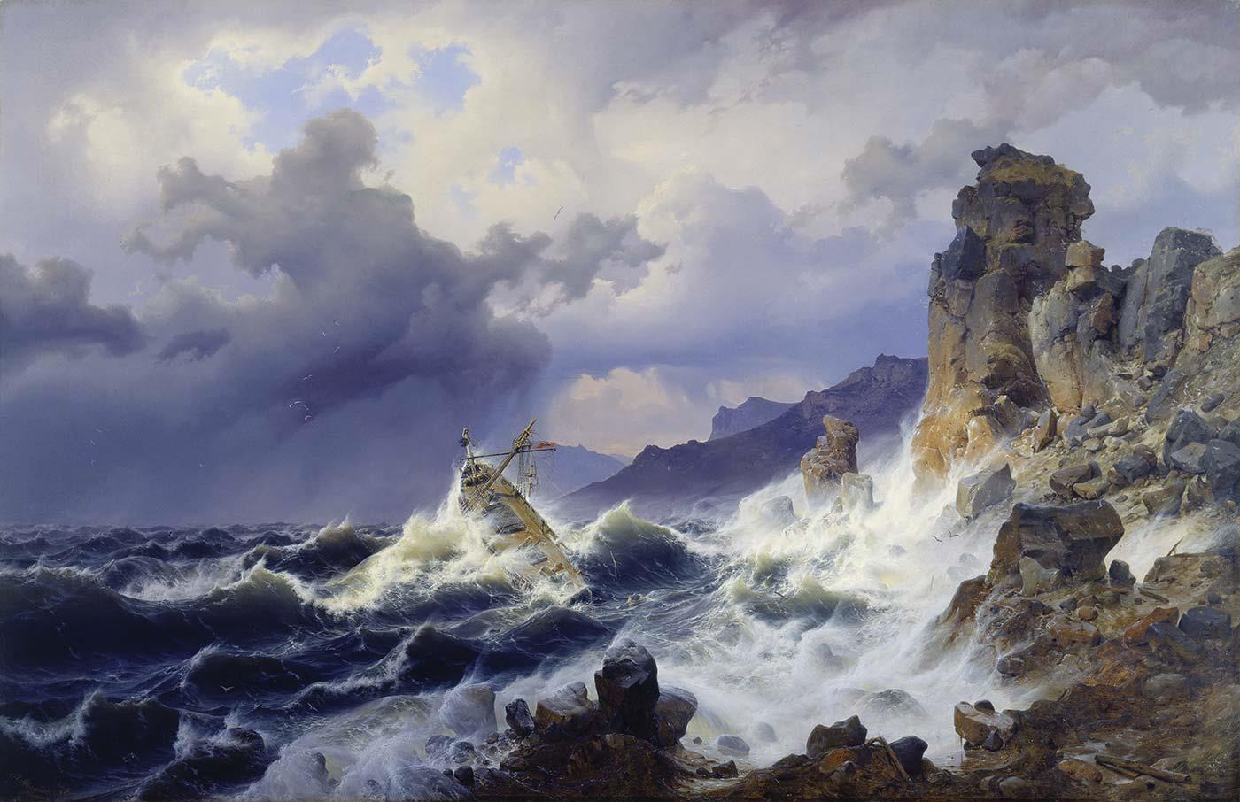 Andreas Achenbach Norveç Kıyısında Fırtına Kanvas Tablo