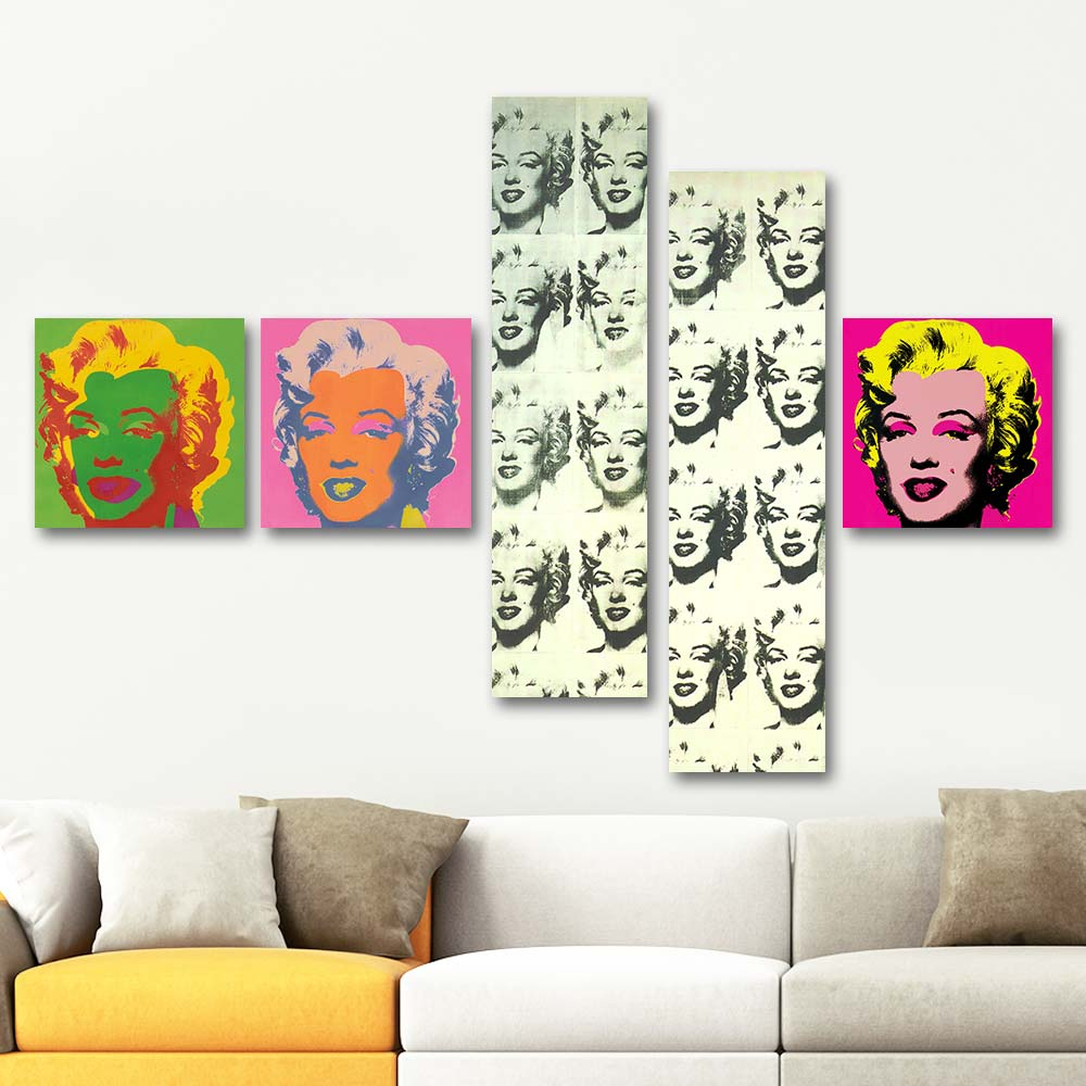 Andy Warhol Marilyn Monroe 5 Parçalı Set Kanvas Tablo
