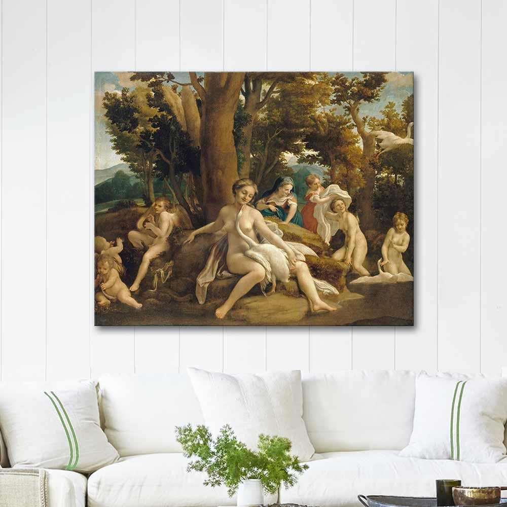 Antonio Allegri da Correggio Leda ve Kuğu Kanvas Tablo