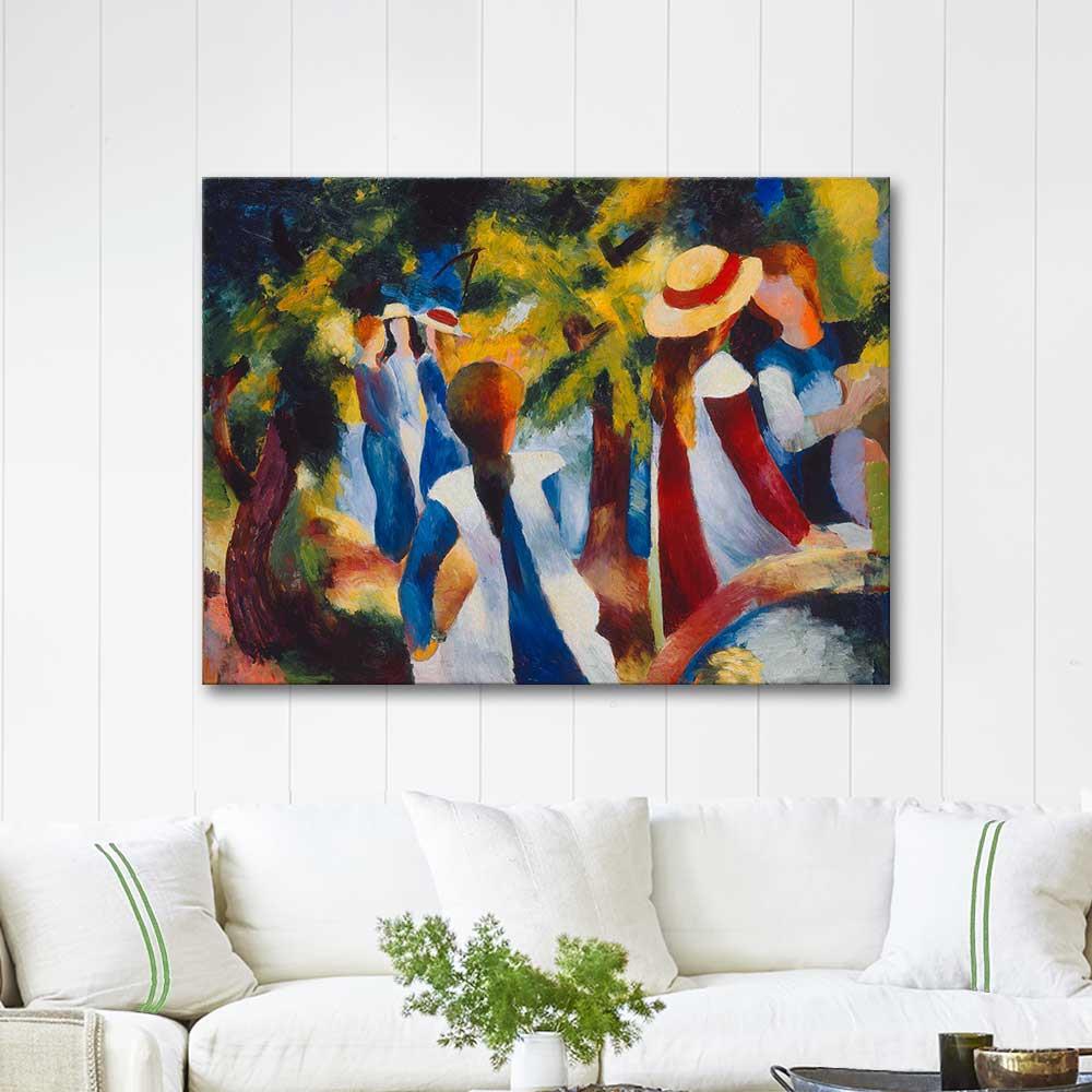 August Macke Yeşillikler İçinde Kızlar Kanvas Tablo