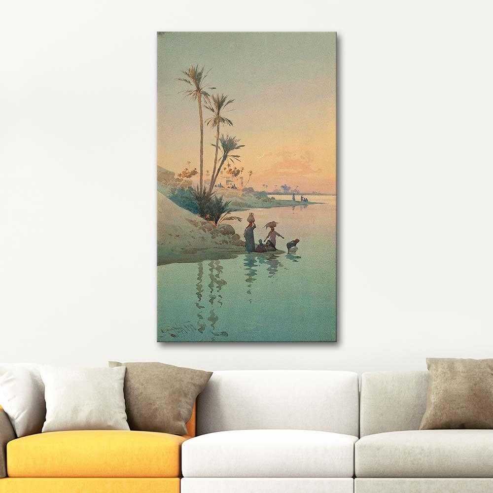 Augustus Osborne Lamplough Collecting Water At The River Bank Art Print