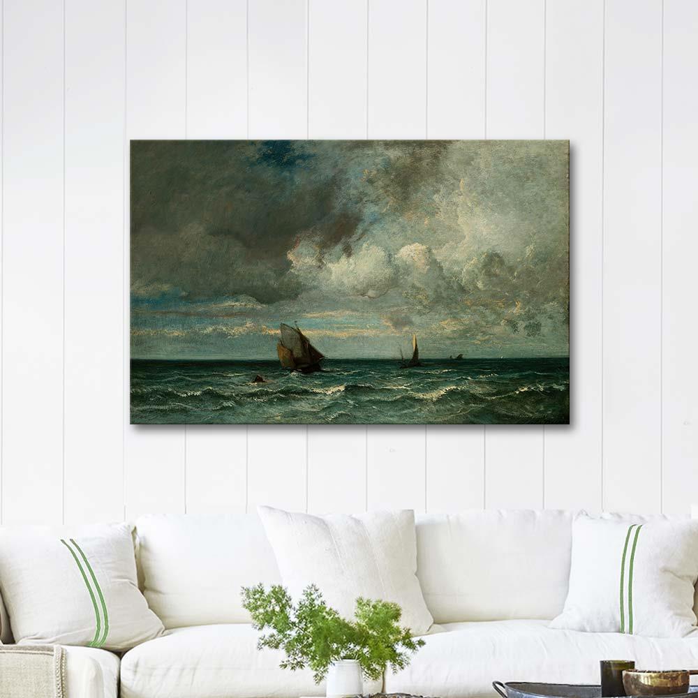 Jules Dupre Fırtına Öncesi Kaçışan Tekneler Kanvas Tablo