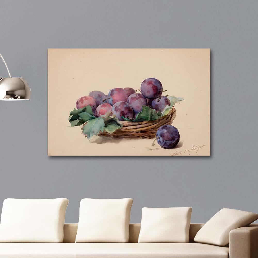 Basket of Plums by Louis Marie de Schryver as Art Print