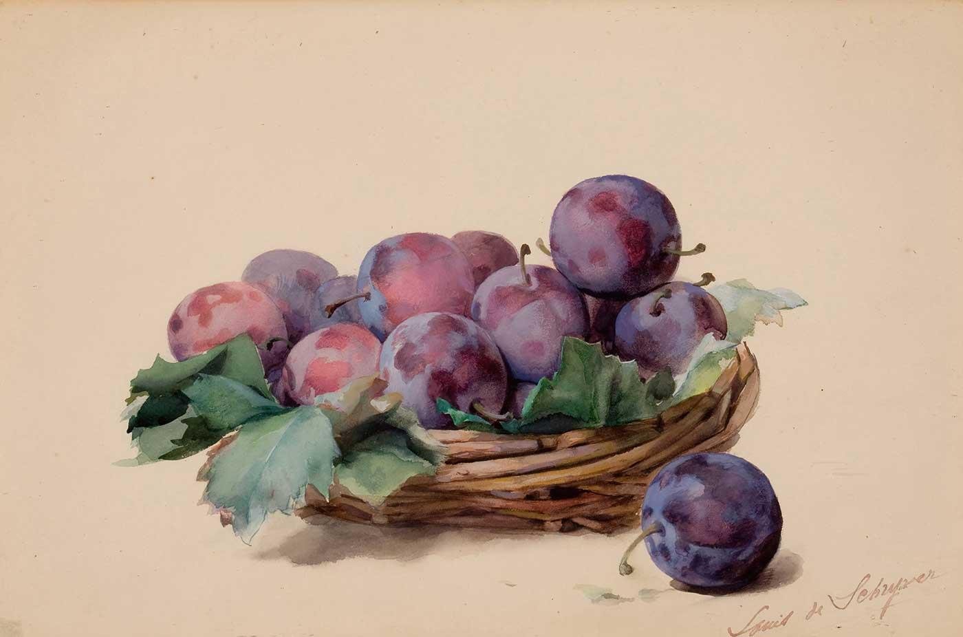 Basket of Plums by Louis Marie de Schryver