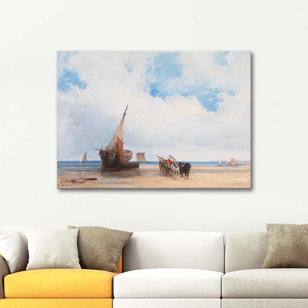 Beached Wessels and a Wagon Near Trouville by Richard Parkes Bonington as Art Print
