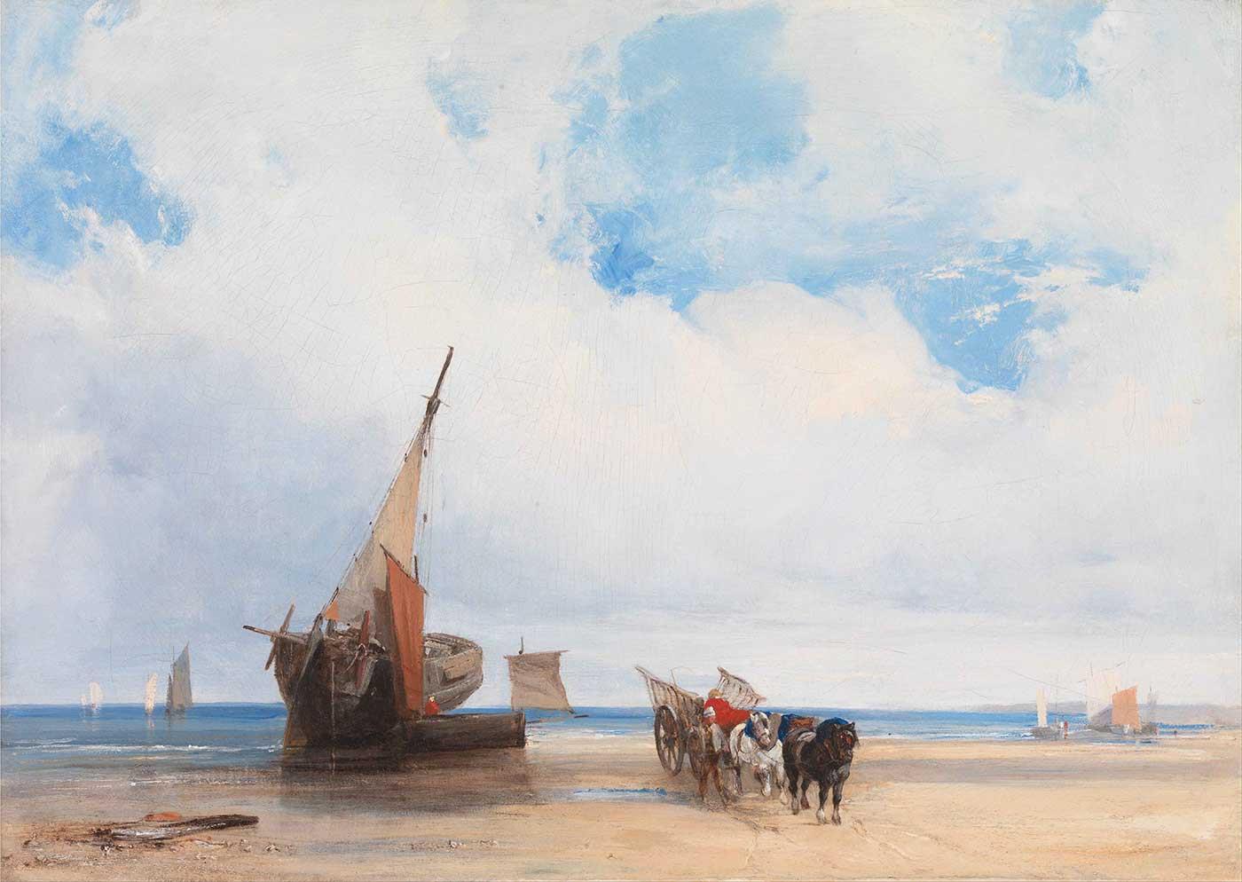 Beached Wessels and a Wagon Near Trouville by Richard Parkes Bonington