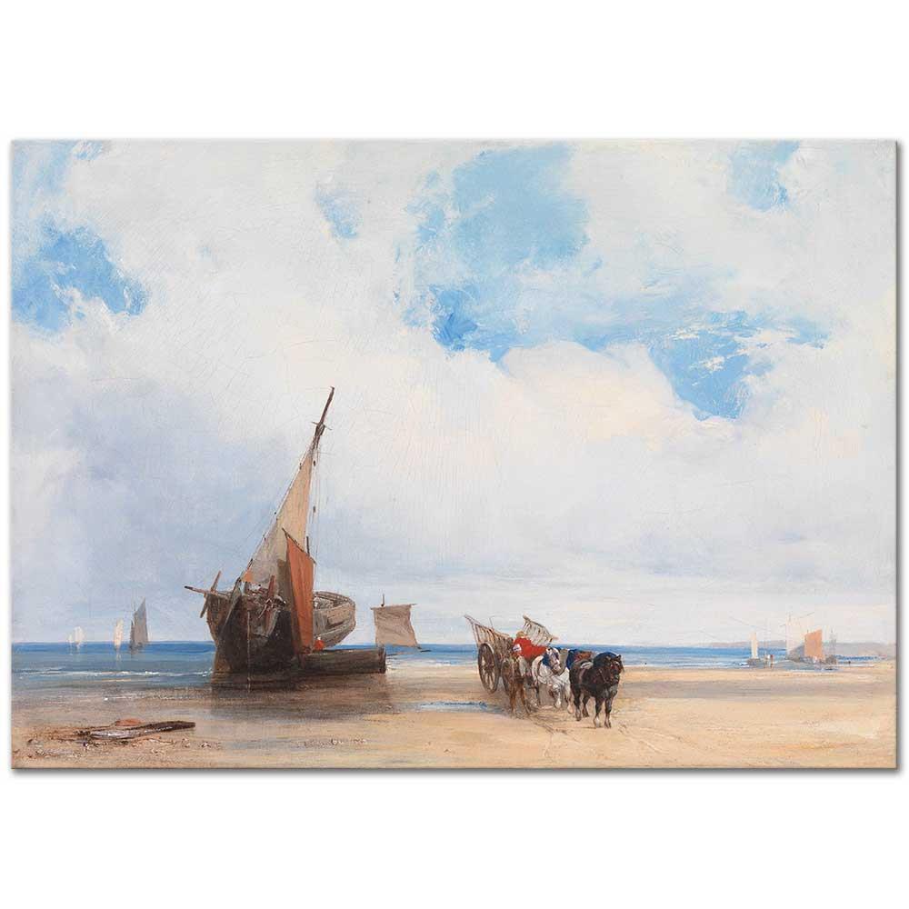 Beached Wessels and a Wagon Near Trouville by Richard Parkes Bonington as Art Print