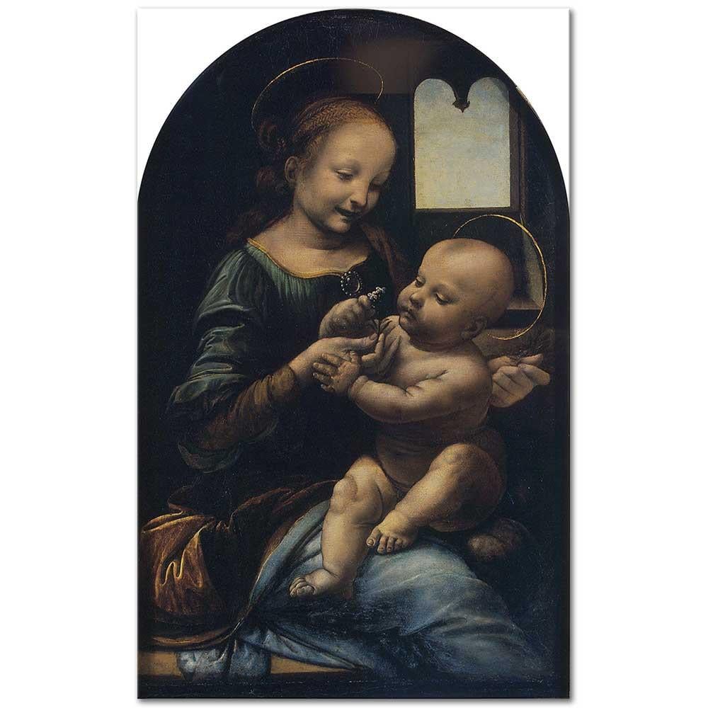 Leonardo Da Vinci Çiçeklerle Meryem Kanvas Tablo