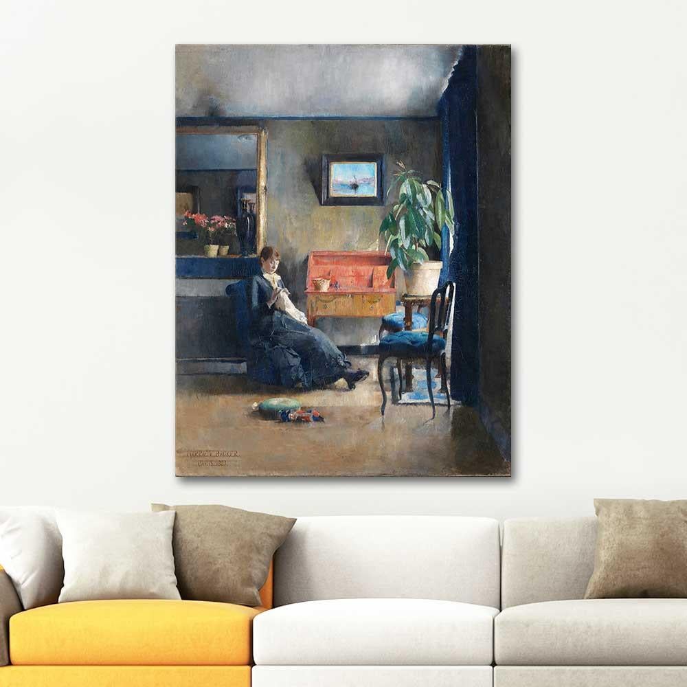 Harriet Backer Mavili İç Mekan Kanvas Tablo