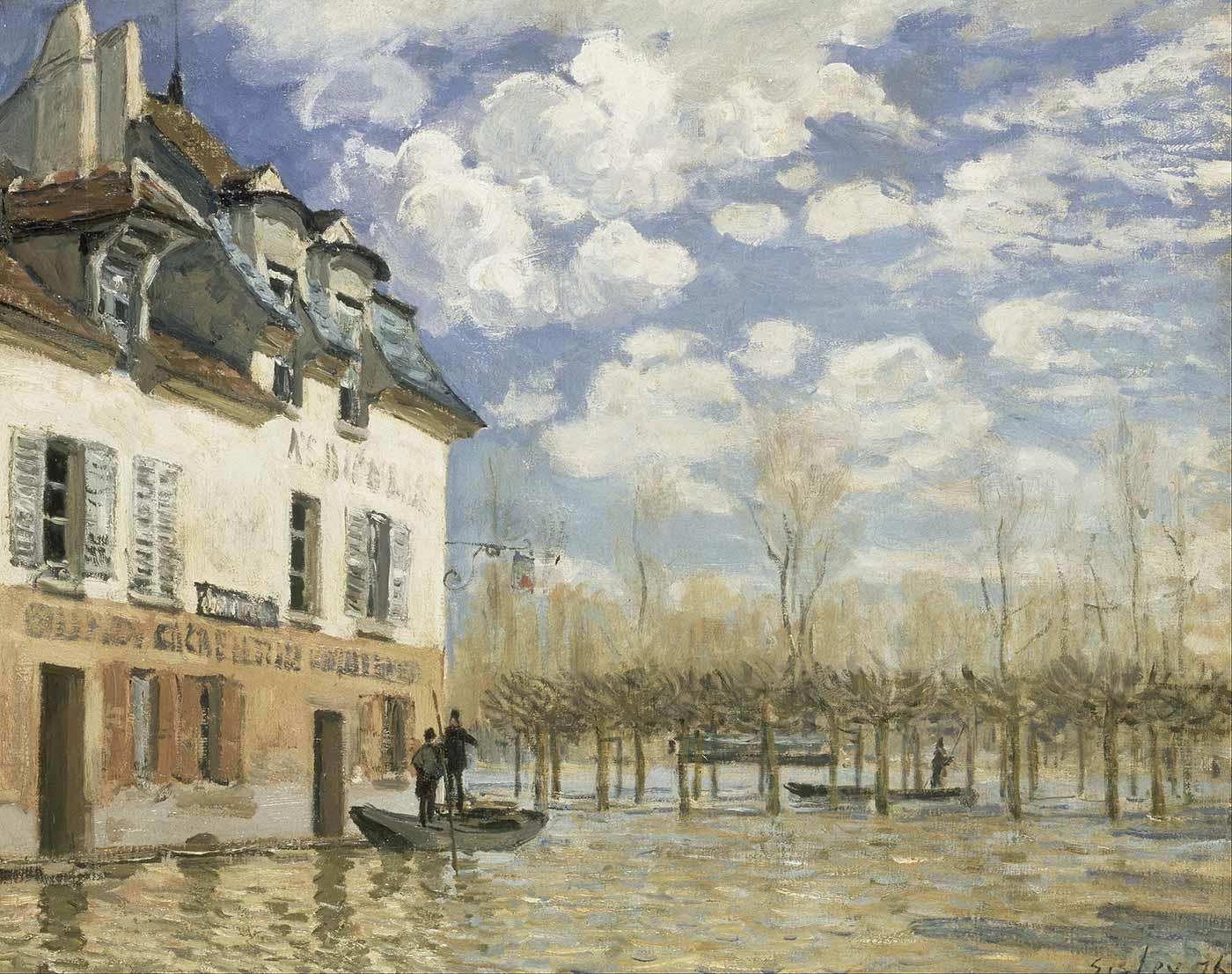 Alfred Sisley Sel Esnasında Port Marly'de Tekne Kanvas Tablo