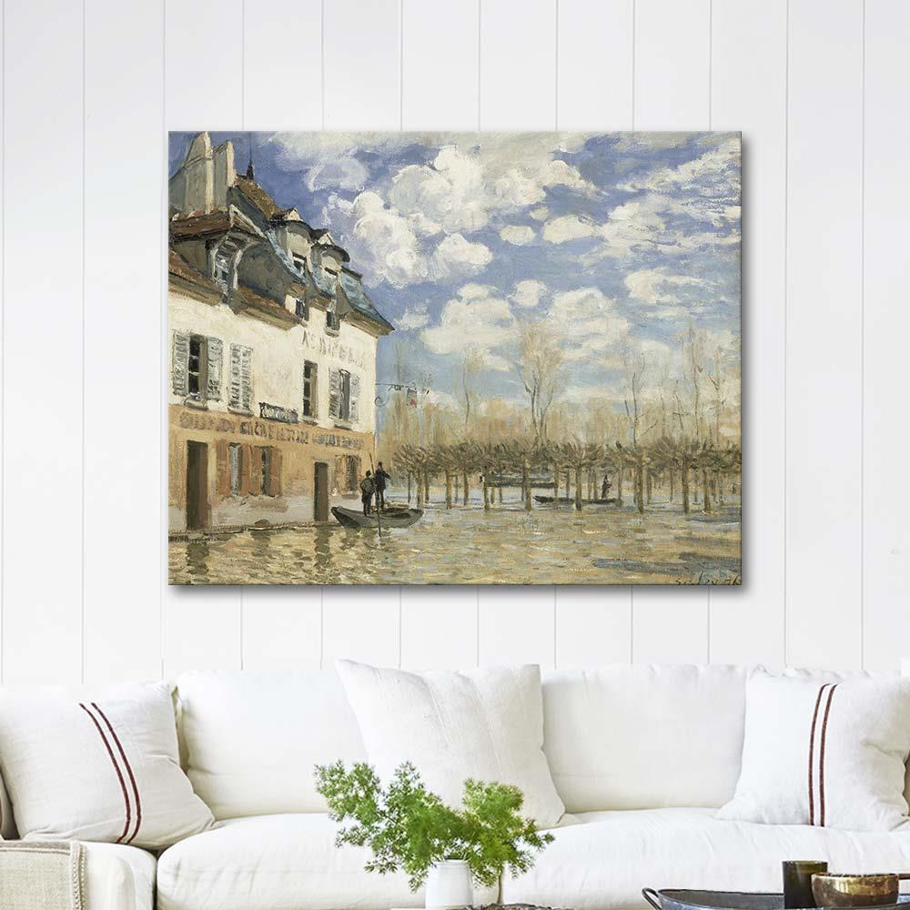 Alfred Sisley Sel Esnasında Port Marly'de Tekne Kanvas Tablo