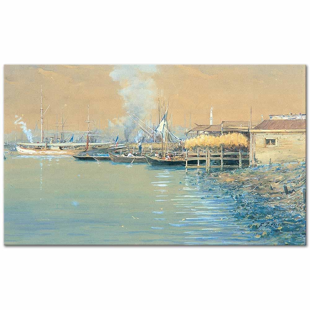 Boats at the Piere by Fausto Zonaro as Art Print