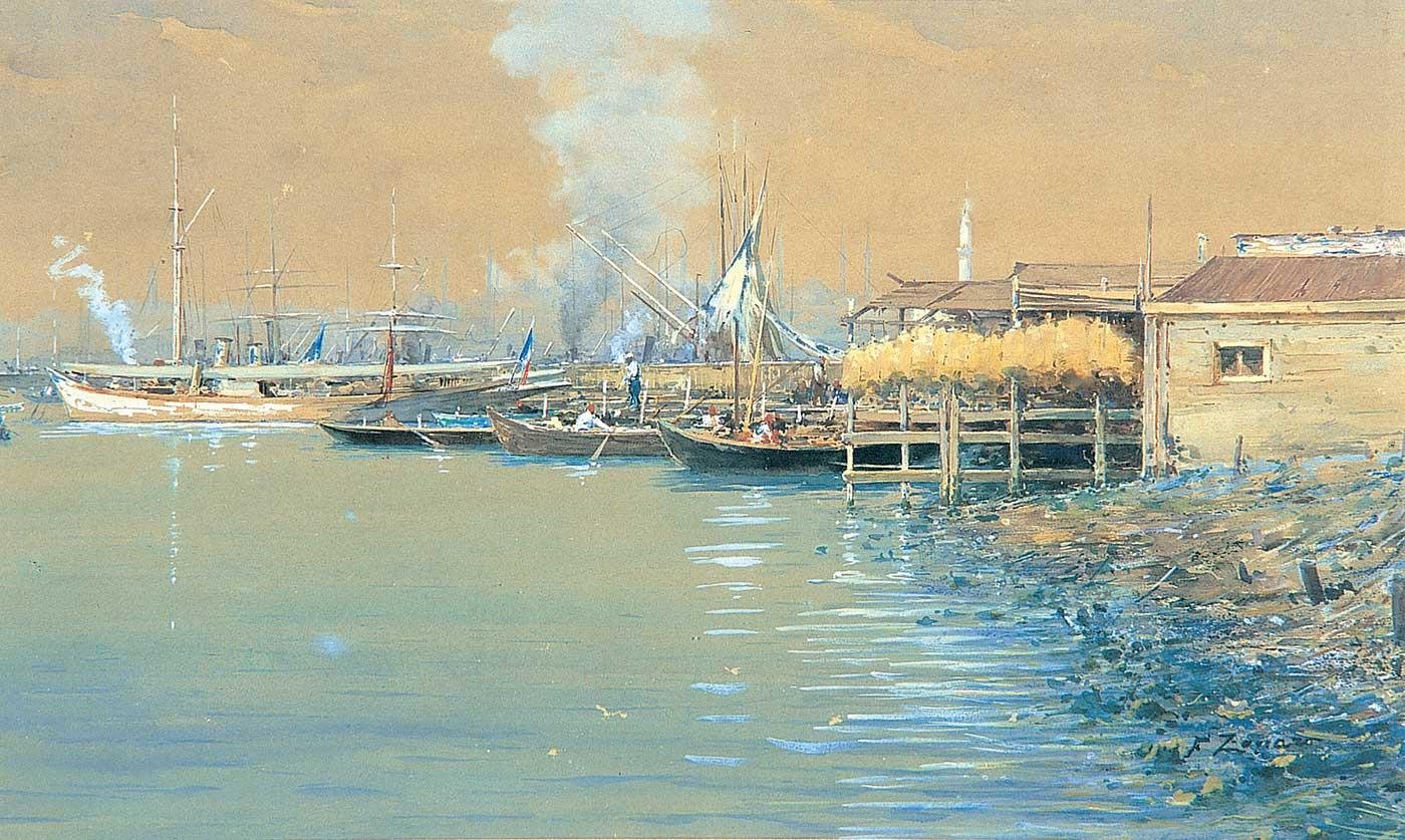Boats at the Piere by Fausto Zonaro