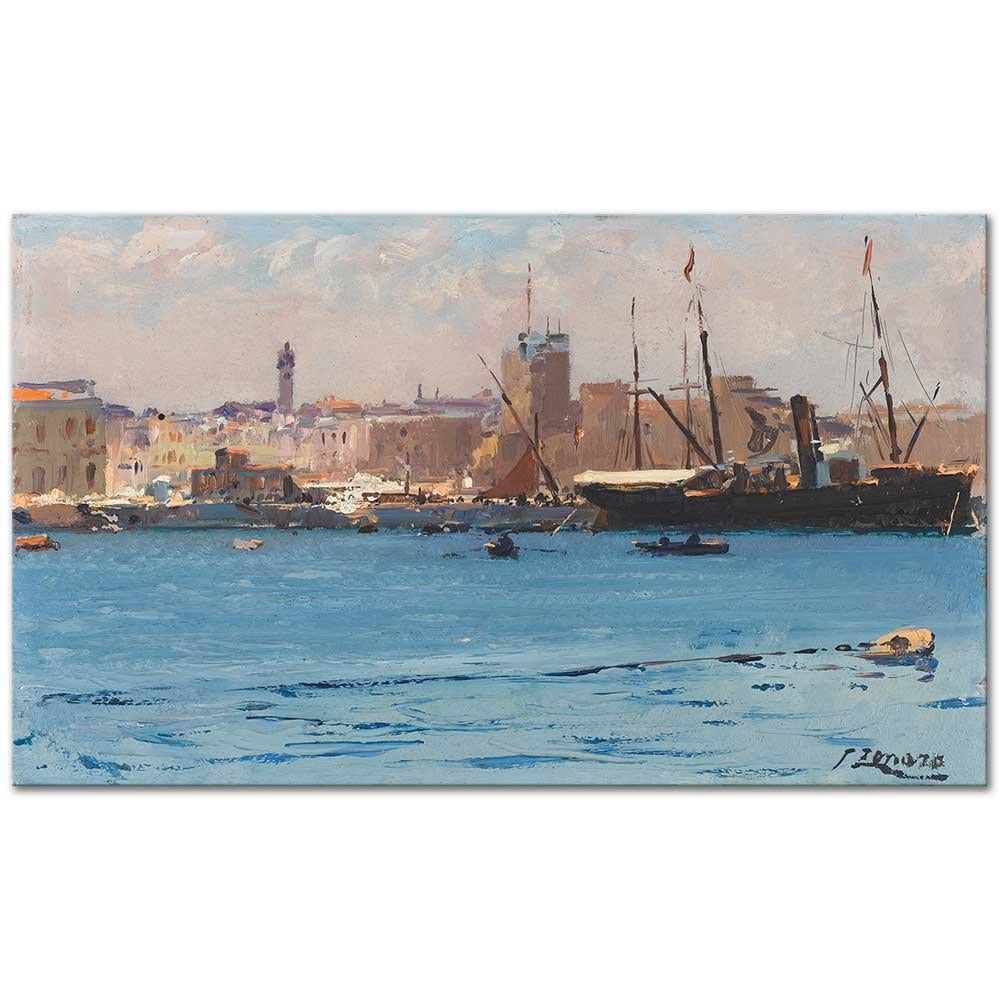 Boats In A Port by Fausto Zonaro as Art Print