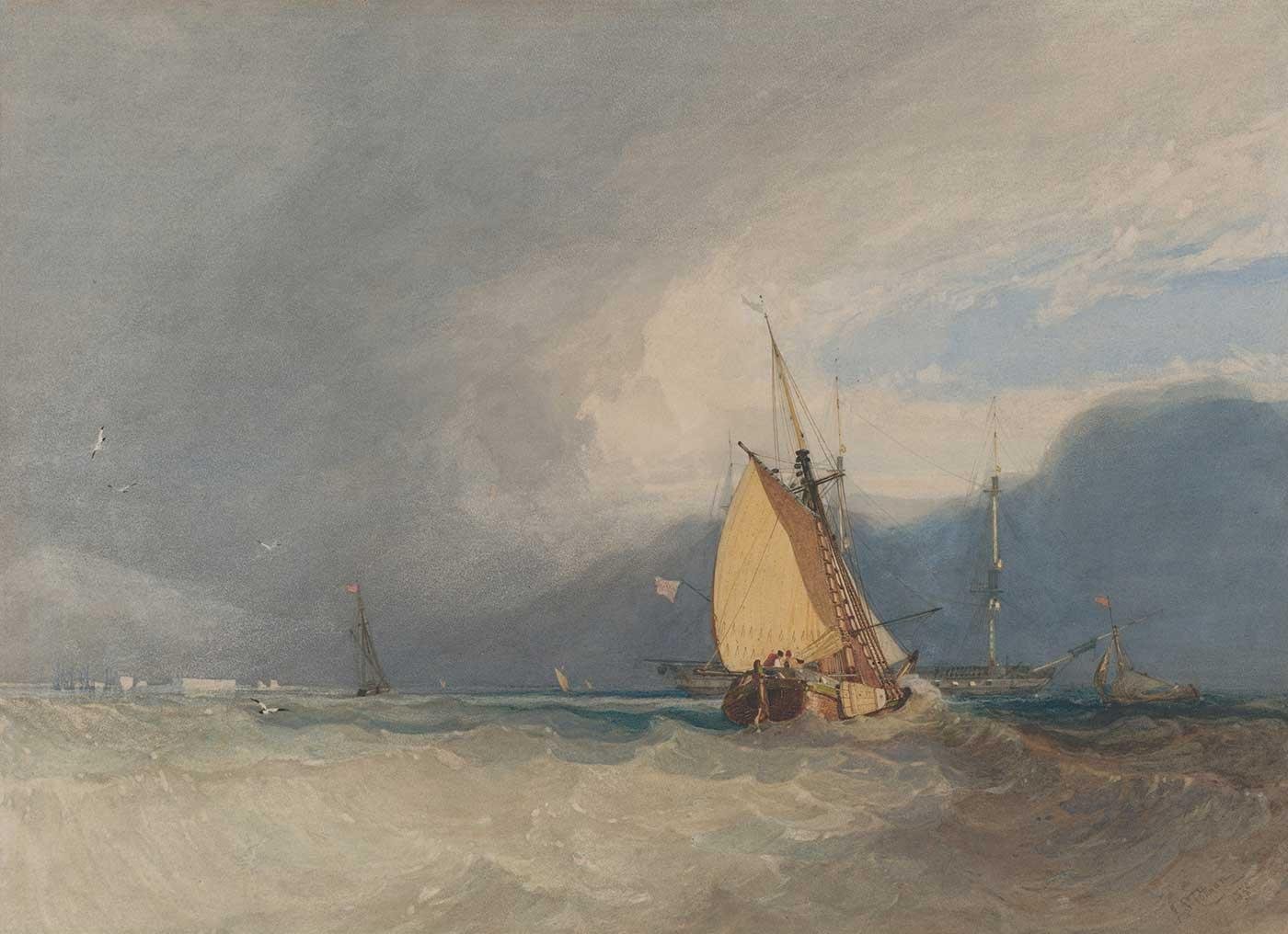 Boats Off The Coast Storm Approaching by John Sell Cotman