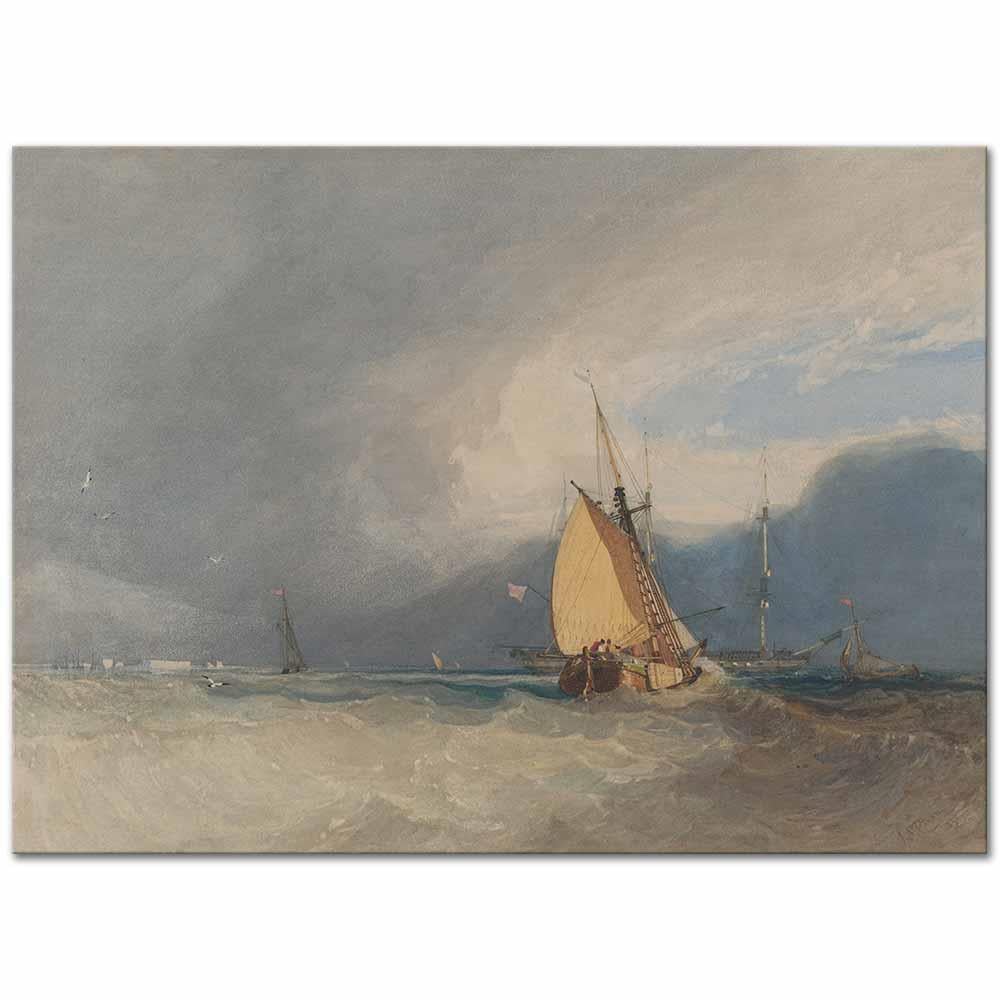 Boats Off The Coast Storm Approaching by John Sell Cotman as Art Print
