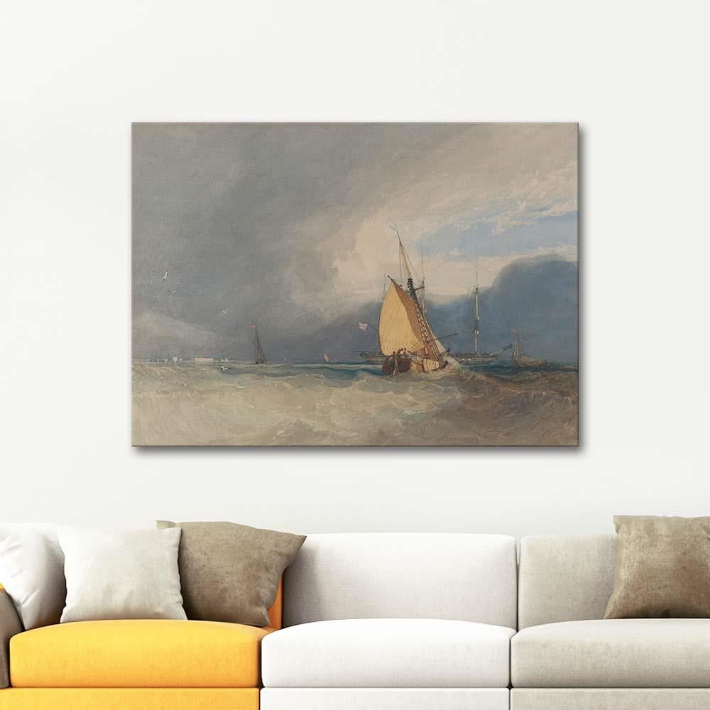 Boats Off The Coast Storm Approaching by John Sell Cotman as Art Print