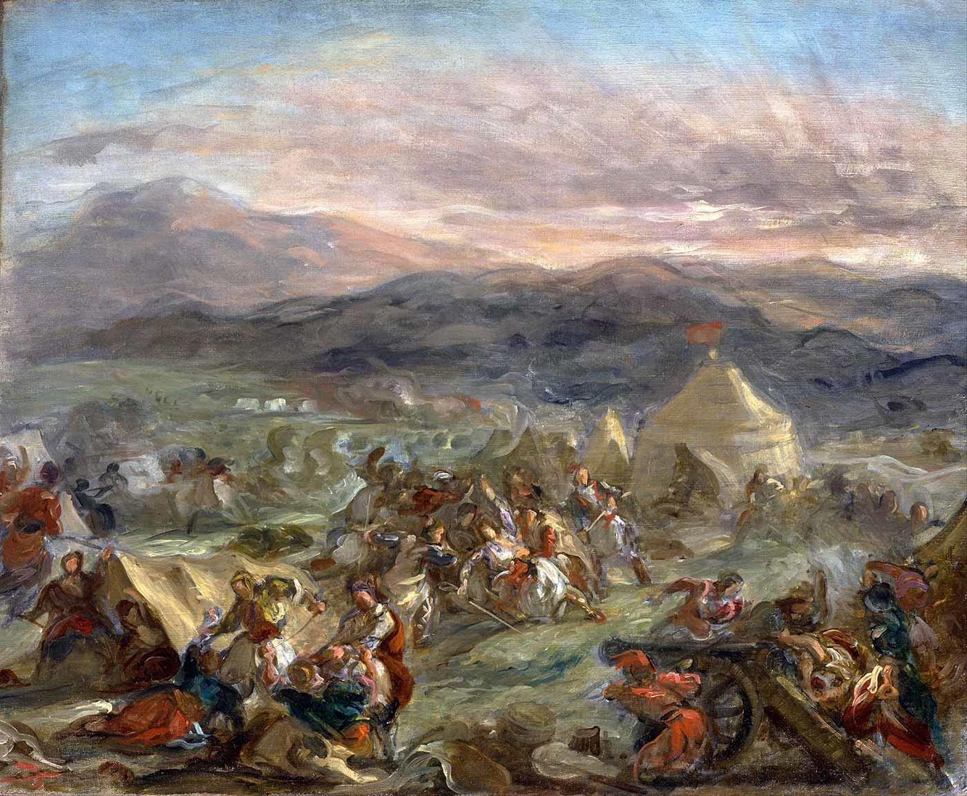 Eugene Delacroix Botzaris'in Türk Ordugahına Sürpriz Saldırısı Kanvas Tablo
