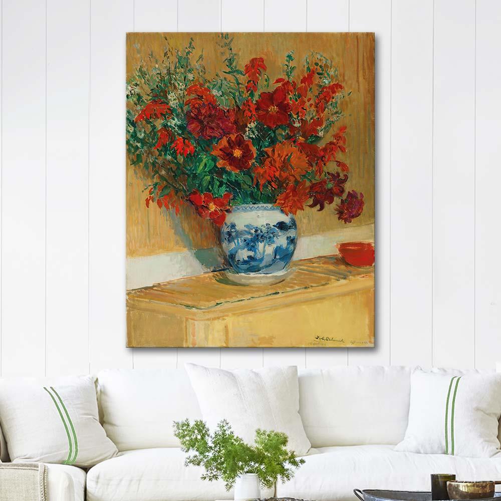 Jacques-Emile Blanche Mavi Vazoda Çiçek Buketi Kanvas Tablo