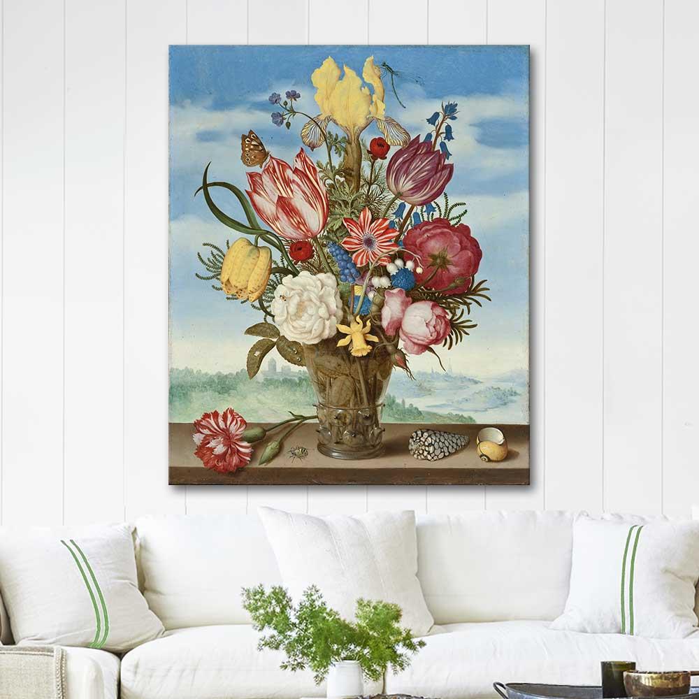 Ambrosius Bosschaert the Elder Setin Üzerindeki Çiçek Buketi Kanvas Tablo