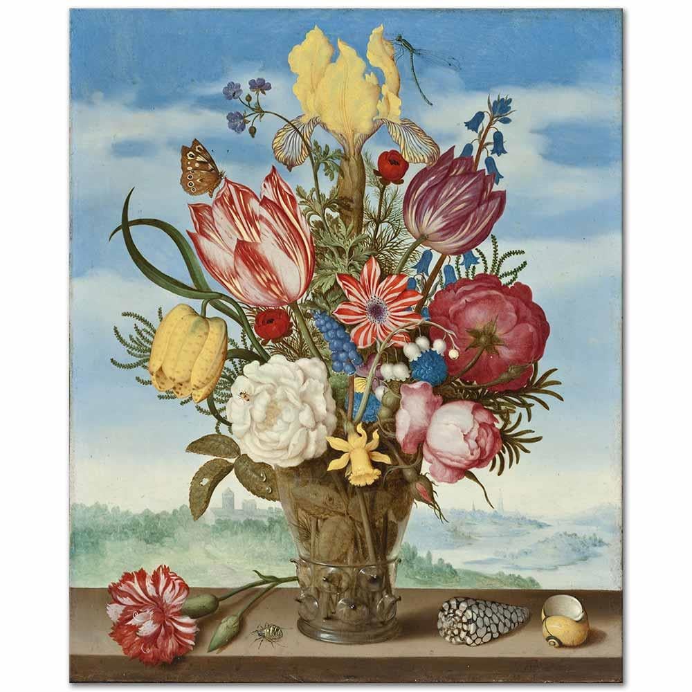 Ambrosius Bosschaert the Elder Setin Üzerindeki Çiçek Buketi Kanvas Tablo
