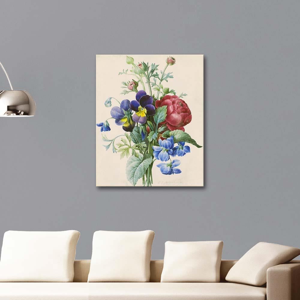 Bouquet of Pink Ranunculus and Pansies by Pierre Joseph Redoute as Art Print