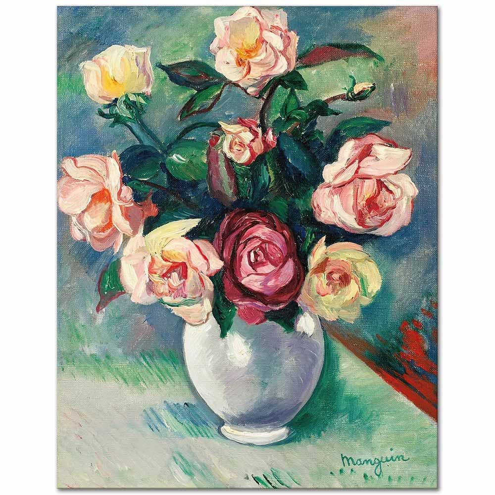 Henri Manguin Beyaz Vazoda Gül Demeti Kanvas Tablo