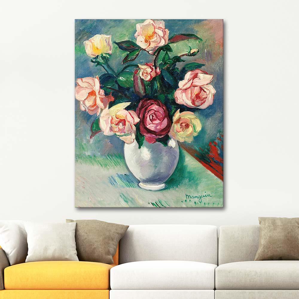 Henri Manguin Beyaz Vazoda Gül Demeti Kanvas Tablo