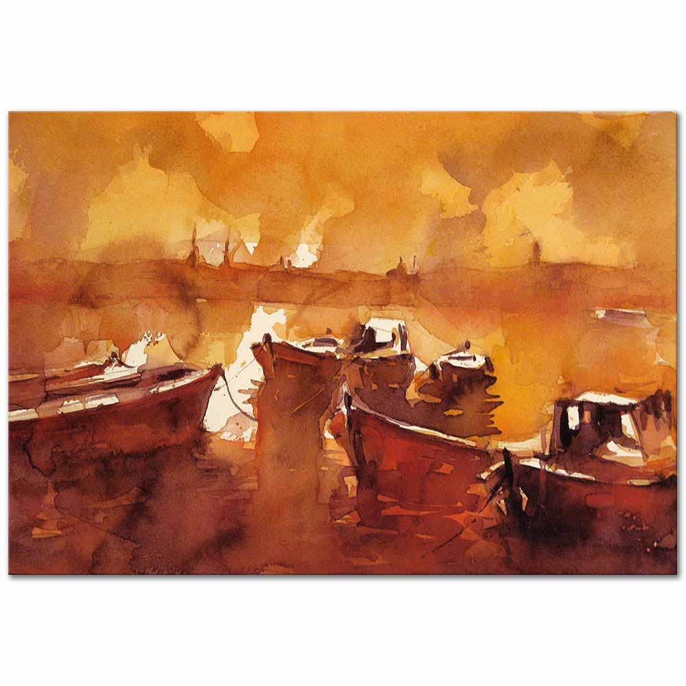 Burhan Özer Haliç'te Tekneler Kanvas Tablo