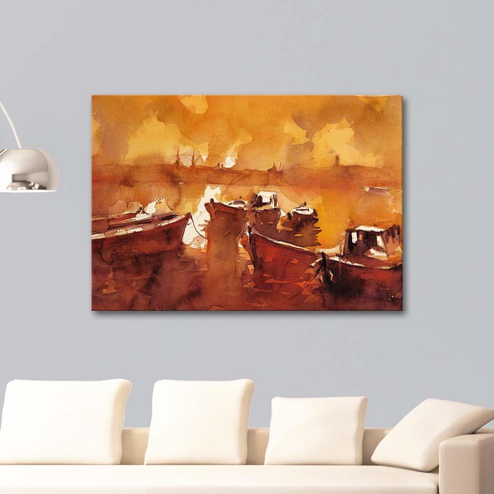 Burhan Özer Haliç'te Tekneler Kanvas Tablo