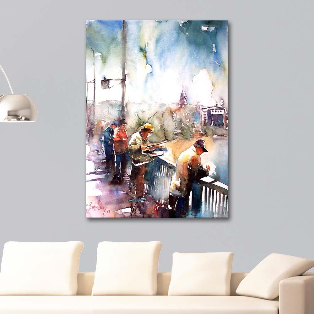 Burhan Özer Fishermen on the Bridge Art Print