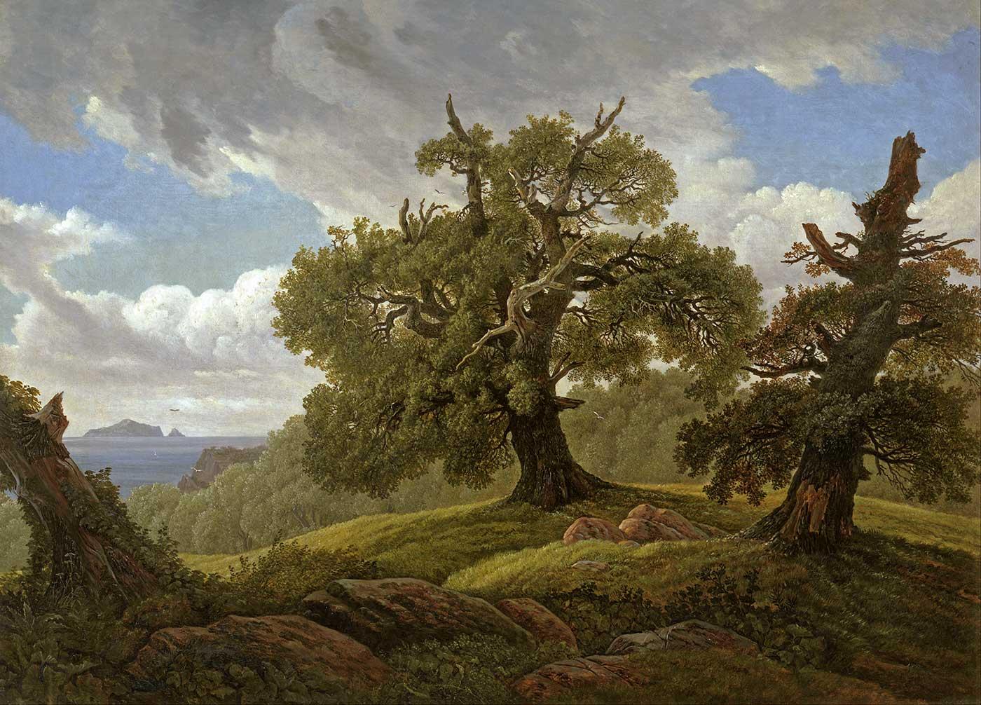 Carl Gustav Carus Deniz Kıyısında Meşe Ağaçları Kanvas Tablo