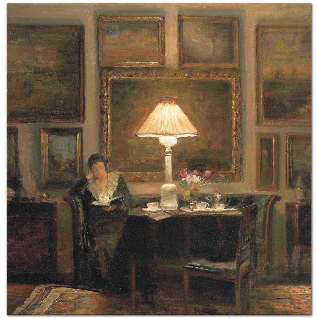 A Lady Reading by Lamplight by Carl Vilhelm Holsoe