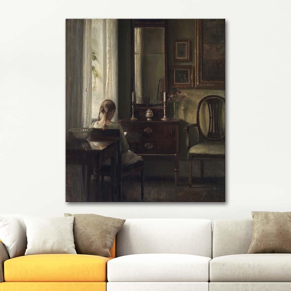 Carl Vilhelm Holsoe Kitap Okuyan Kız Kanvas Tablo