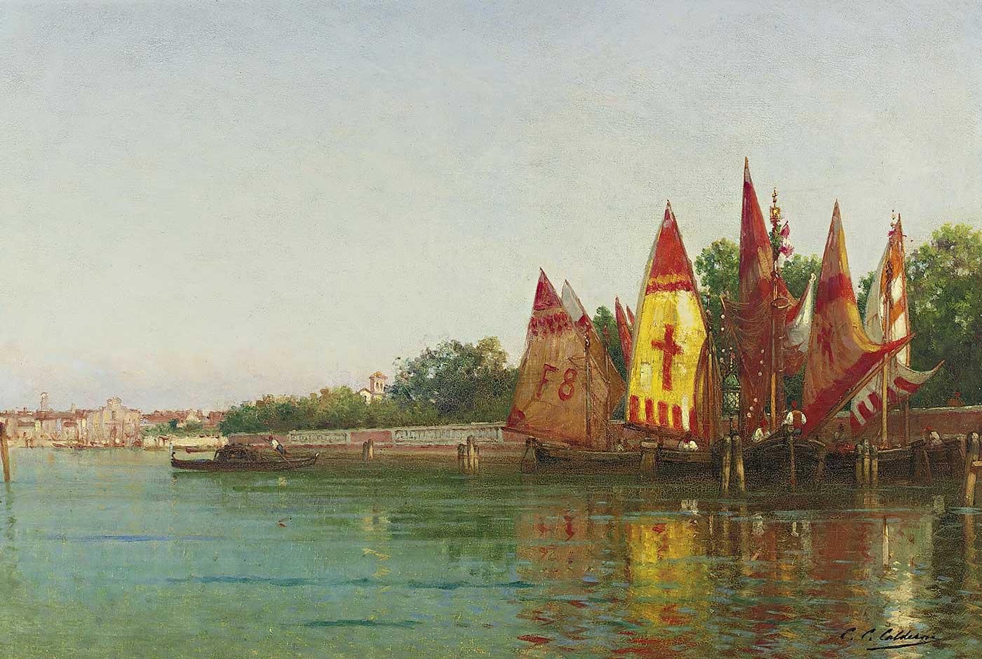 Charles Clement Calderon Sailboats In Venice Art Print