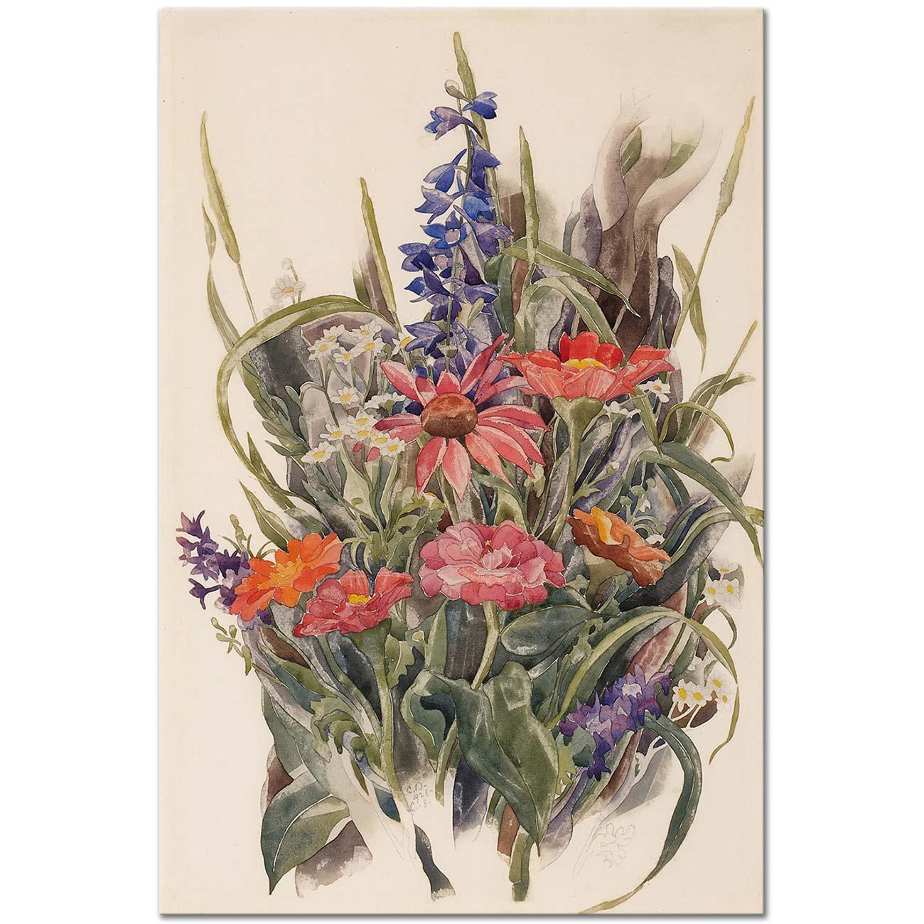 Charles Demuth Zinnias, Larkspur and Daisies Art Print