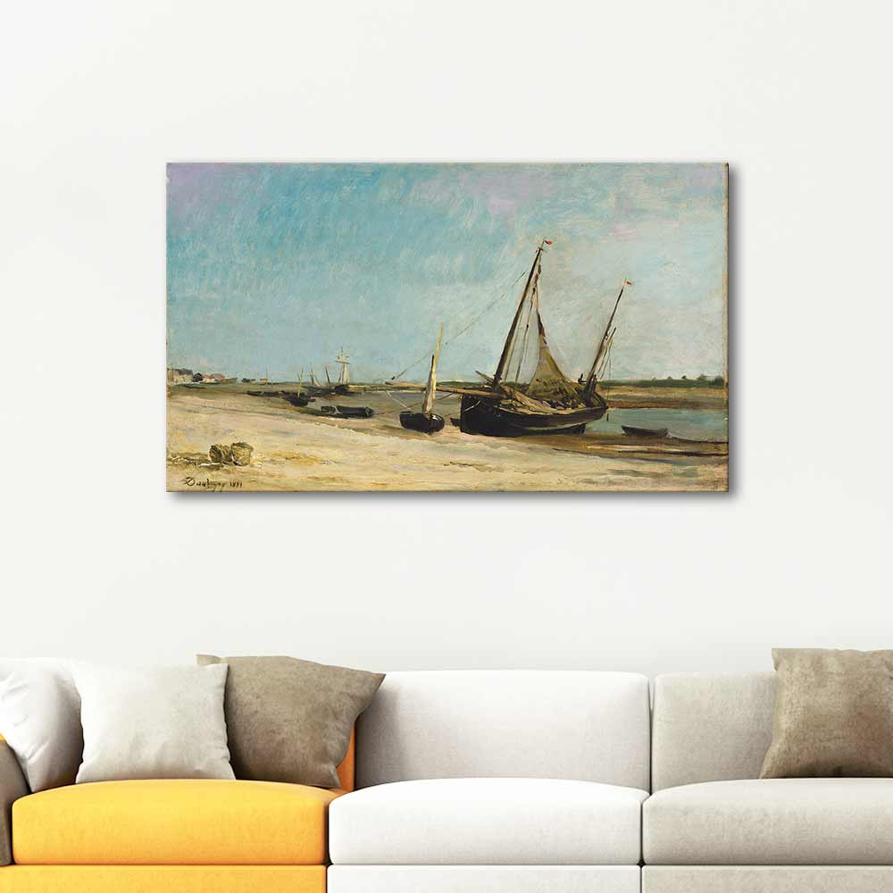 Charles Francois Daubigny Boats on the Seacoast at Etaples Art Print