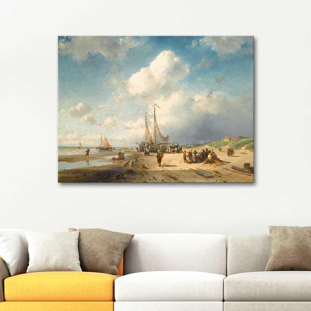 Charles Leickert Sahilde Balıkçılar Kanvas Tablo
