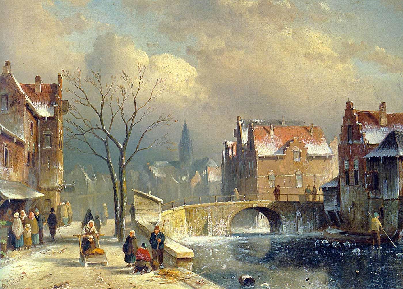Charles Leickert Figures on the Snow Art Print